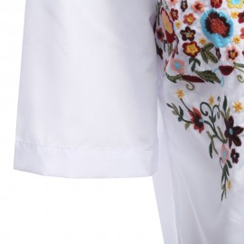 RETRO TURN-DOWN COLLAR HALF SLEEVE EMBROIDERY (WHITE S/M/L)