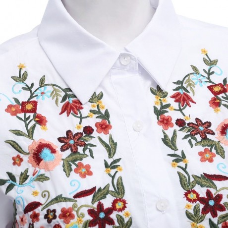 RETRO TURN-DOWN COLLAR HALF SLEEVE EMBROIDERY (WHITE S/M/L)