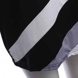 SIMPLE STYLE SCOOP COLLAR COLOR BLOCK T-SHIRT (BLACK S/M/L/XL)