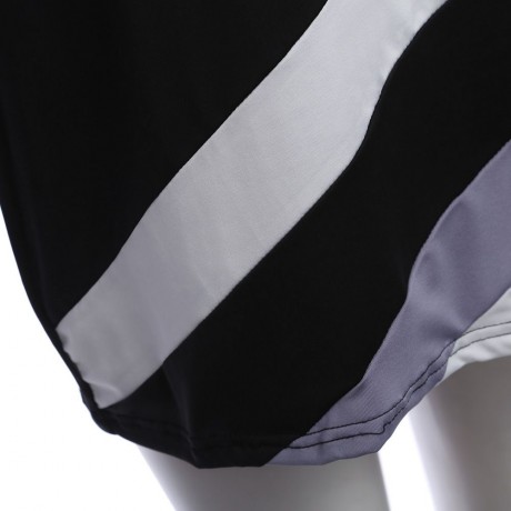 SIMPLE STYLE SCOOP COLLAR COLOR BLOCK T-SHIRT (BLACK S/M/L/XL)