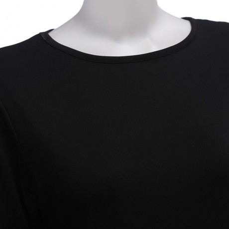 SIMPLE STYLE SCOOP COLLAR COLOR BLOCK T-SHIRT (BLACK S/M/L/XL)