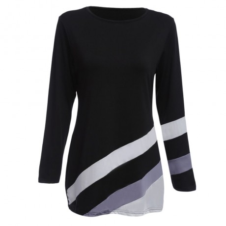 SIMPLE STYLE SCOOP COLLAR COLOR BLOCK T-SHIRT (BLACK S/M/L/XL)