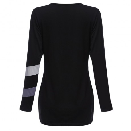 SIMPLE STYLE SCOOP COLLAR COLOR BLOCK T-SHIRT (BLACK S/M/L/XL)