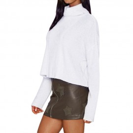 BRIEF TURTLENECK PURE COLOR LOOSE-FITTING PULLOVER (WHITE S/M/L/XL)