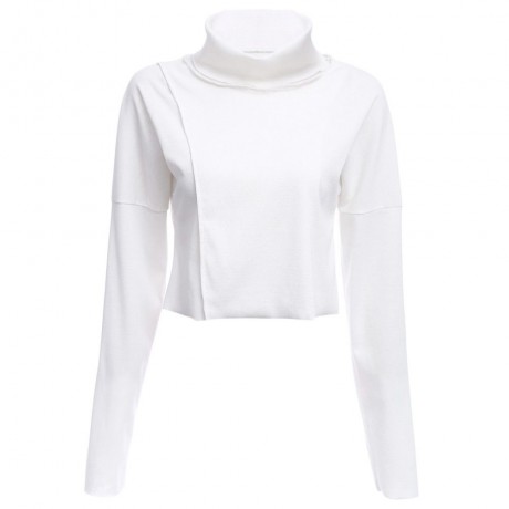 BRIEF TURTLENECK PURE COLOR LOOSE-FITTING PULLOVER (WHITE S/M/L/XL)