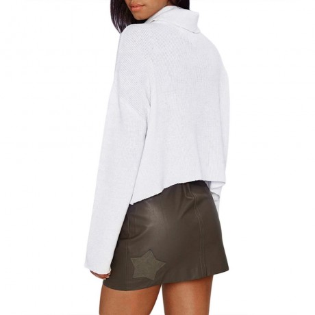 BRIEF TURTLENECK PURE COLOR LOOSE-FITTING PULLOVER (WHITE S/M/L/XL)