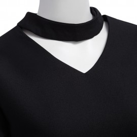 HALTER FLARE SLEEVE PURE COLOR ZIPPER DESIGN (BLACK 4XL/3XL/2XL/XL)