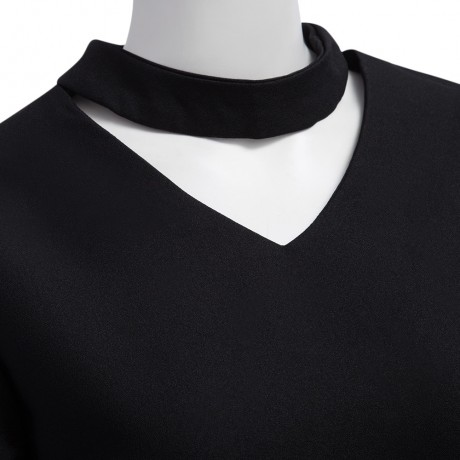 HALTER FLARE SLEEVE PURE COLOR ZIPPER DESIGN (BLACK 4XL/3XL/2XL/XL)