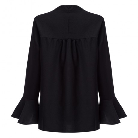 HALTER FLARE SLEEVE PURE COLOR ZIPPER DESIGN (BLACK 4XL/3XL/2XL/XL)