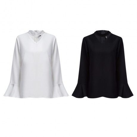 HALTER FLARE SLEEVE PURE COLOR ZIPPER DESIGN (BLACK 4XL/3XL/2XL/XL)
