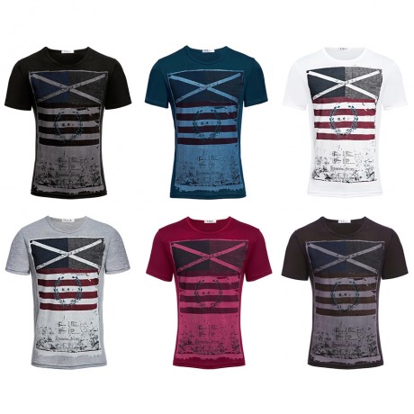 RETRO MALE GEOMETRIC PRINT CLOSE-FITTING THIN SHIRTS (RED L/XL/2XL/3XL)