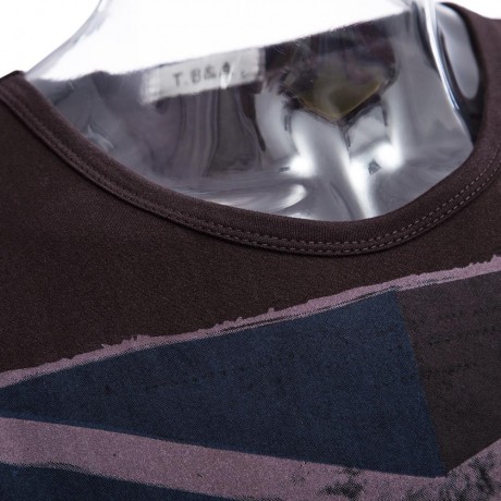 RETRO MALE GEOMETRIC PRINT CLOSE-FITTING THIN SHIRTS (BROWN L/XL/2XL/3XL)