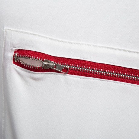 MALE LETTER PRINT EMBROIDERY ZIPPER DESIGN ROUND NECK SHORT SLEEVE SHIRT (WHITE M/L/XL/XXL