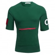 MALE LETTER PRINT EMBROIDERY ZIPPER DESIGN ROUND NECK SHORT SLEEVE SHIRT (GREEN M/L/XL/XXL