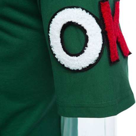 MALE LETTER PRINT EMBROIDERY ZIPPER DESIGN ROUND NECK SHORT SLEEVE SHIRT (GREEN M/L/XL/XXL