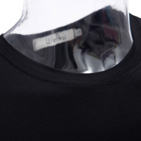 MALE LETTER PRINT EMBROIDERY ZIPPER DESIGN ROUND NECK SHORT SLEEVE SHIRT (BLACK M/L/XL/XXL