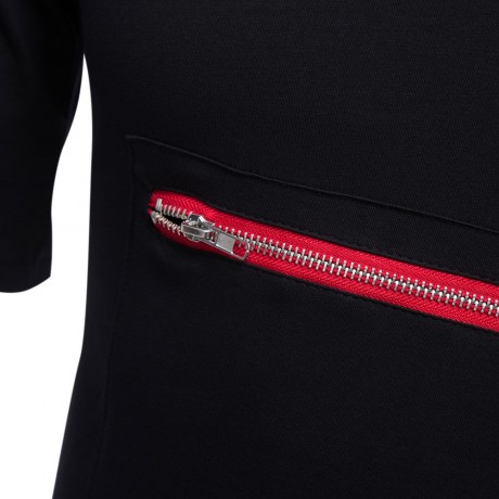 MALE LETTER PRINT EMBROIDERY ZIPPER DESIGN ROUND NECK SHORT SLEEVE SHIRT (BLACK M/L/XL/XXL