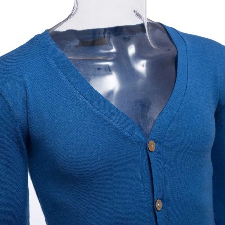 CASUAL PURE COLOR V NECK LONG SLEEVE MALE SLIM FIT KNITWEAR (SAPPHIRE BLUE M/L/XL/XXL)