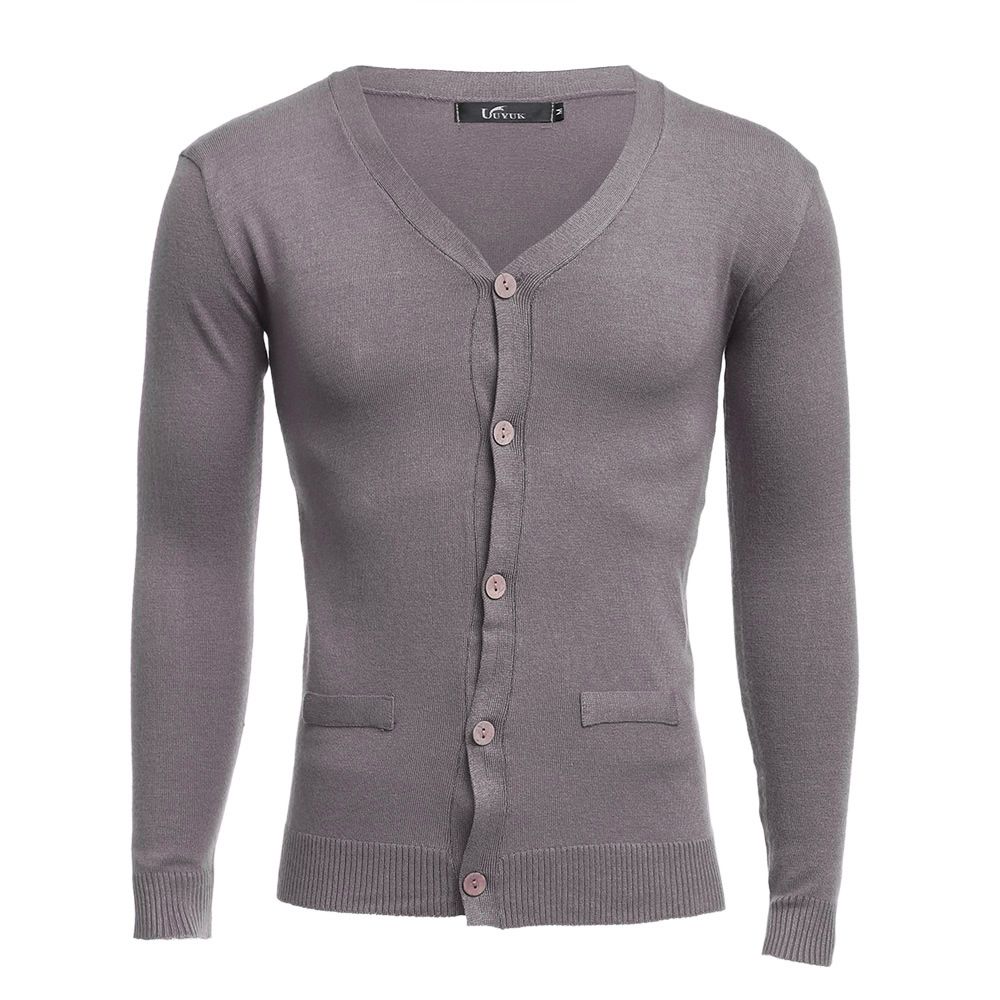 CASUAL PURE COLOR V NECK LONG SLEEVE MALE SLIM FIT KNITWEAR (KHAKI M/L/XL/XXL)