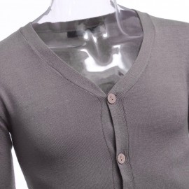CASUAL PURE COLOR V NECK LONG SLEEVE MALE SLIM FIT KNITWEAR (KHAKI M/L/XL/XXL)