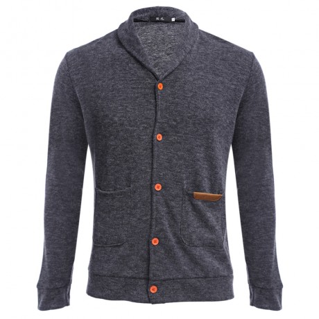 CASUAL POCKET DESIGN MALE LONG SLEEVE KNITWEAR (DEEP GRAY M/L/XL/XXL)