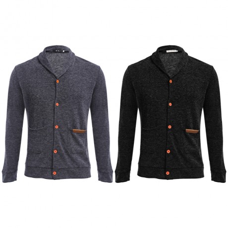 CASUAL POCKET DESIGN MALE LONG SLEEVE KNITWEAR (DEEP GRAY M/L/XL/XXL)