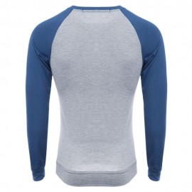 CASUAL PATCHWORK ROUND NECK MALE LONG SLEEVE SHIRT (PURPLISH BLUE M/L/XL/XXL)