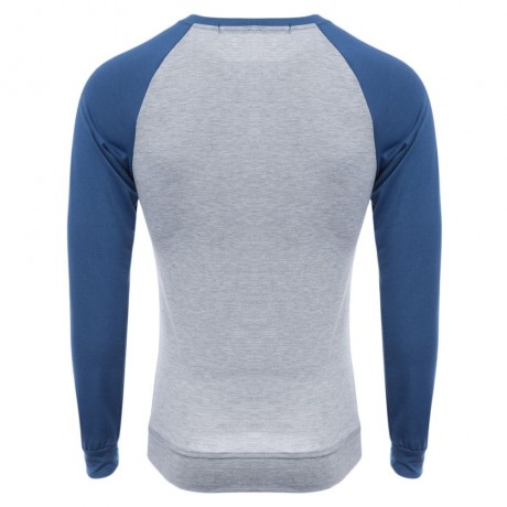CASUAL PATCHWORK ROUND NECK MALE LONG SLEEVE SHIRT (PURPLISH BLUE M/L/XL/XXL)