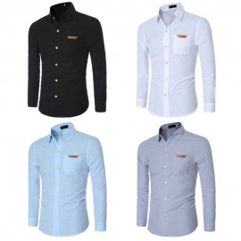 SIMPLE DESIGN PURE COLOR MALE TURN DOWN COLLAR LONG SLEEVE SHIRT (BLACK M/L/XL/XXL)