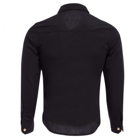 SIMPLE DESIGN PURE COLOR MALE TURN DOWN COLLAR LONG SLEEVE SHIRT (BLACK M/L/XL/XXL)