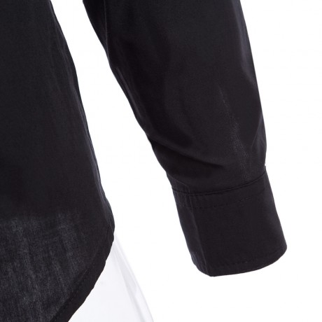 SIMPLE DESIGN PURE COLOR MALE TURN DOWN COLLAR LONG SLEEVE SHIRT (BLACK M/L/XL/XXL)