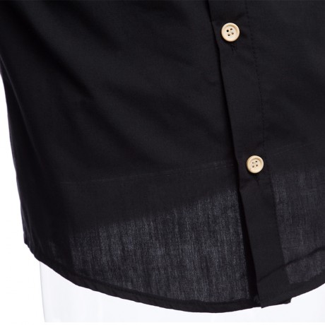 SIMPLE DESIGN PURE COLOR MALE TURN DOWN COLLAR LONG SLEEVE SHIRT (BLACK M/L/XL/XXL)