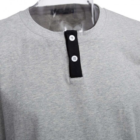 STYLISH PURE COLOR BUTTON DECORATION ROUND NECK MALE SHORT SLEEVE SHIRT (GRAY M/L/XL/XXL)