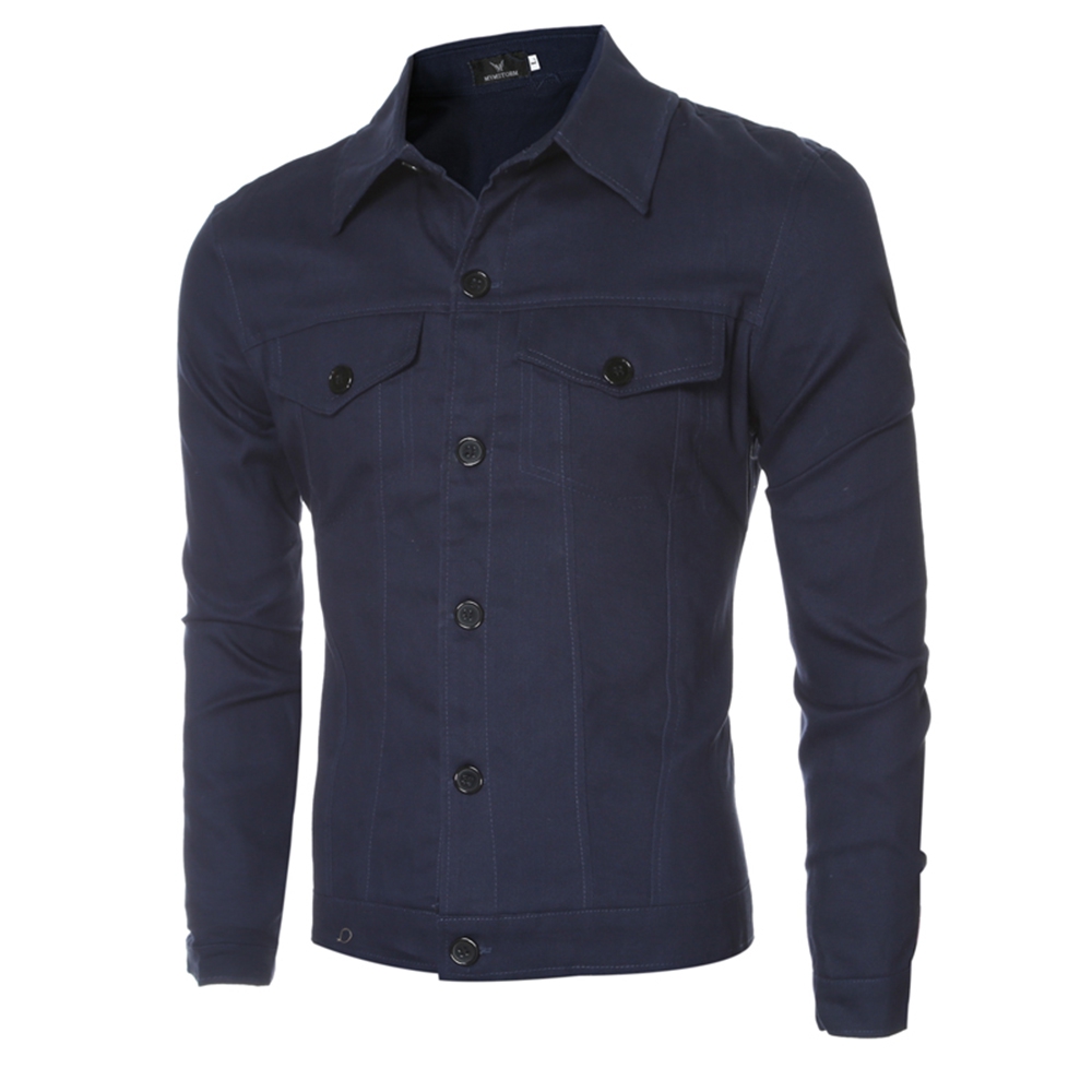 CASUAL LETTER PRINT POCKET DECORATION MALE LONG SLEEVE JACKET (DEEP BLUE M/L/XL/XXL)