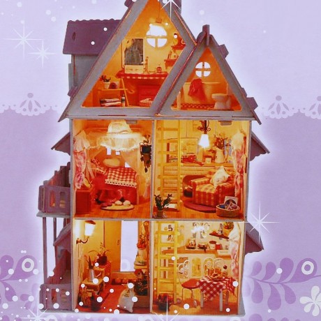 QUYIYA LOVELY DIY HANDMADE ASSEMBLED VILLA 42CM HEIGHT HOUSE (PINK)
