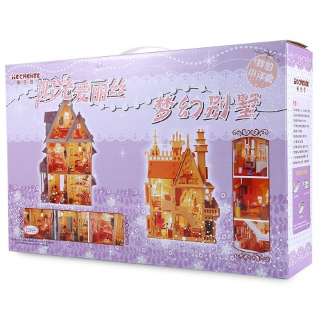 QUYIYA LOVELY DIY HANDMADE ASSEMBLED VILLA 42CM HEIGHT HOUSE (PINK)
