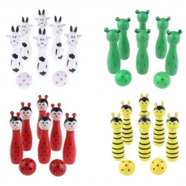 WOODEN MINI CARTOON BOWLING BALL SKITTLE GAME TOY ANIMAL SHAPE (GREEN)