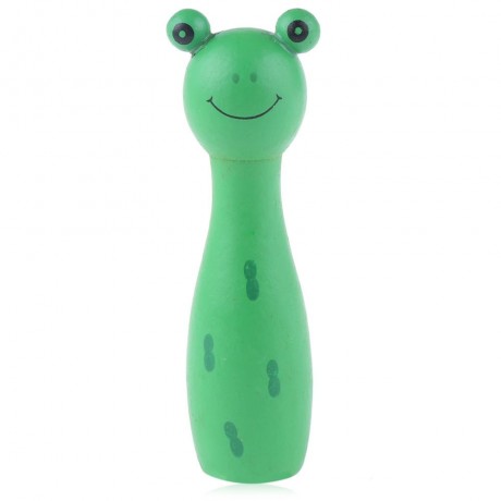WOODEN MINI CARTOON BOWLING BALL SKITTLE GAME TOY ANIMAL SHAPE (GREEN)