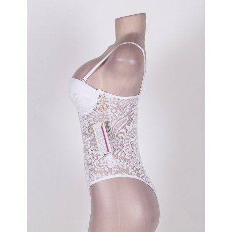 PLUS SIZE PUSH UP CUP LACE TEDDY LINGERIE (WHITE, SIZE XL/3XL)