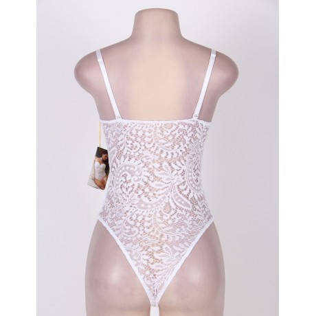 PLUS SIZE PUSH UP CUP LACE TEDDY LINGERIE (WHITE, SIZE XL/3XL)
