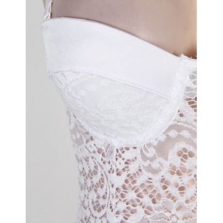 PLUS SIZE PUSH UP CUP LACE TEDDY LINGERIE (WHITE, SIZE XL/3XL)