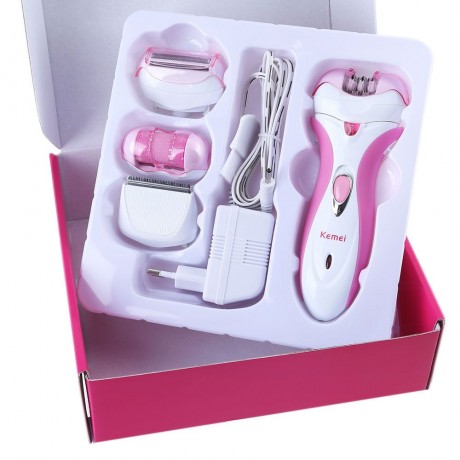 KEMEI KM - 2531 PRO RECHARGEABLE EPILATOR SHAVER HAIR CLIPPER (PINK AND WHITE)