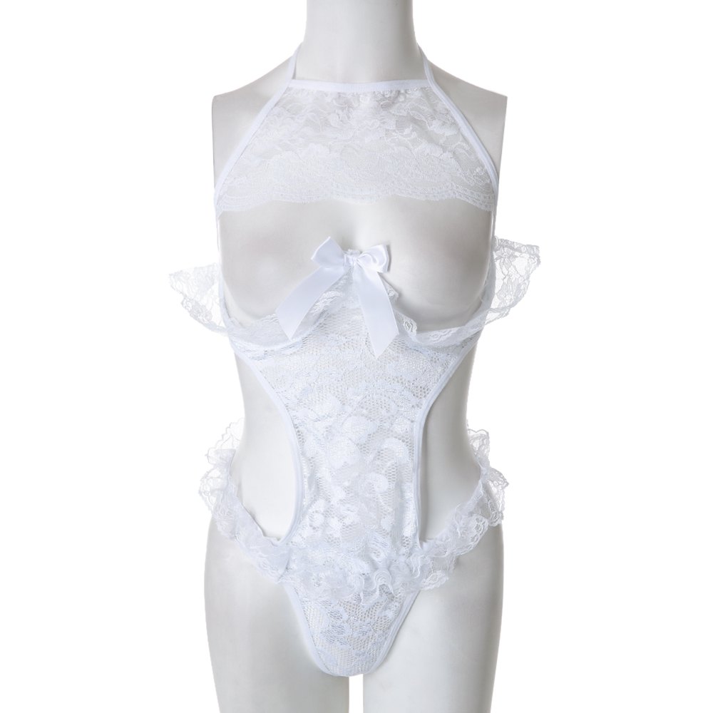 ALLURING SOLID COLOR FLOUNCED CUT OUT LACE WOMEN'S TEDDY (WHITE L/XL/2XL)