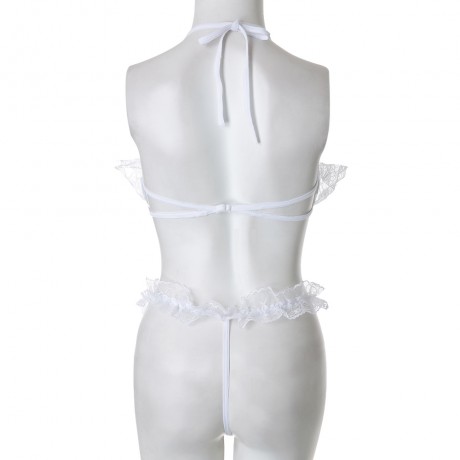 ALLURING SOLID COLOR FLOUNCED CUT OUT LACE WOMEN'S TEDDY (WHITE L/XL/2XL)