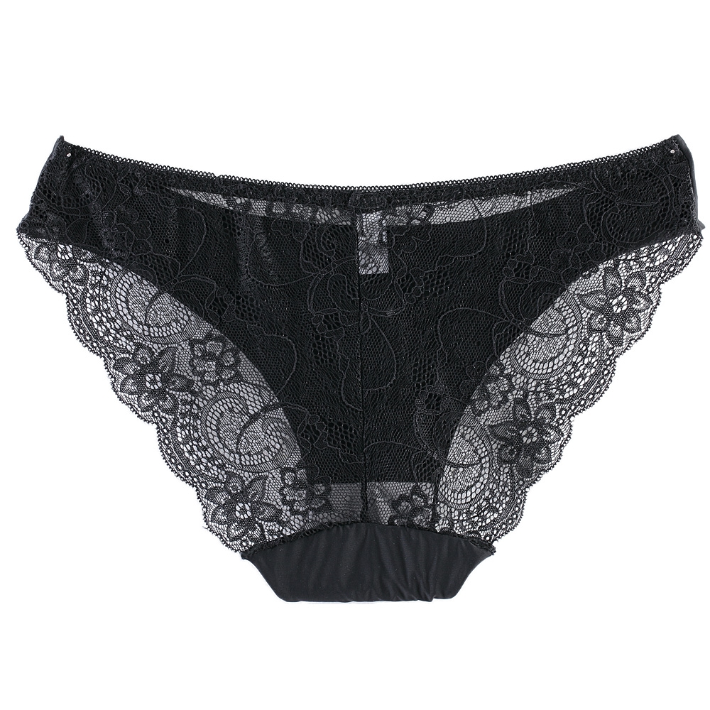 LOW WAIST LACE SPLICED SEE-THROUGH BRIEFS FOR WOMEN (BLACK S/M/L/XL)