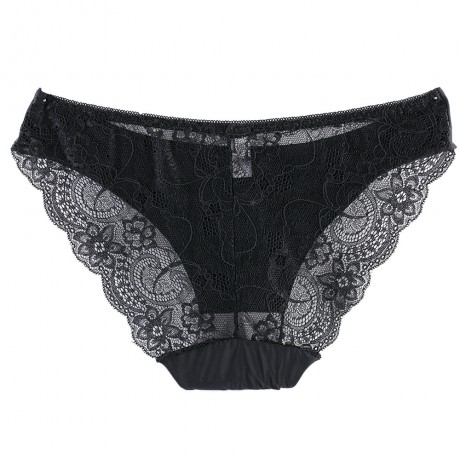 LOW WAIST LACE SPLICED SEE-THROUGH BRIEFS FOR WOMEN (BLACK S/M/L/XL)
