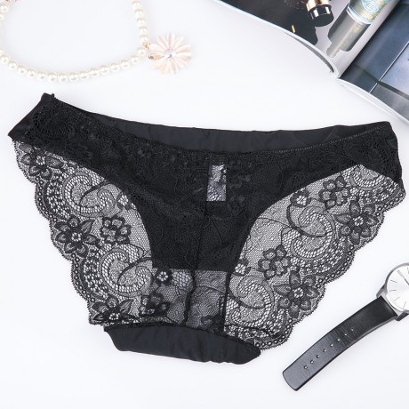 LOW WAIST LACE SPLICED SEE-THROUGH BRIEFS FOR WOMEN (BLACK S/M/L/XL)