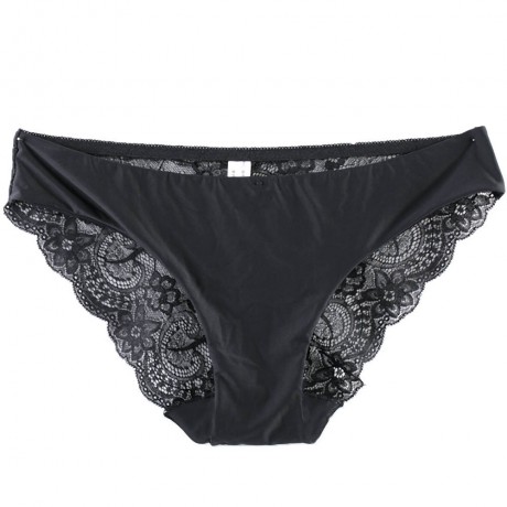 LOW WAIST LACE SPLICED SEE-THROUGH BRIEFS FOR WOMEN (BLACK S/M/L/XL)