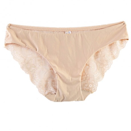 LOW WAIST LACE SPLICED SEE-THROUGH BRIEFS FOR WOMEN (YELLOWISH PINK S/M/L/XL)