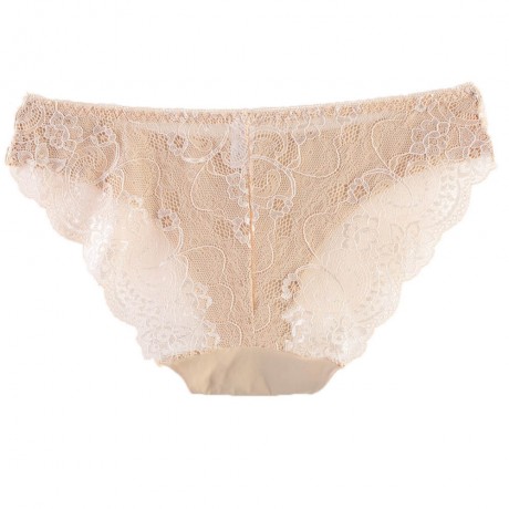 LOW WAIST LACE SPLICED SEE-THROUGH BRIEFS FOR WOMEN (YELLOWISH PINK S/M/L/XL)